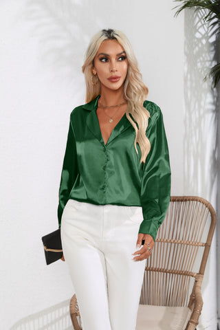 Lapel Collar Button Up Long Sleeve Shirt Trendsi Lapel Collar Button Up Long Sleeve Shirt Trendsi