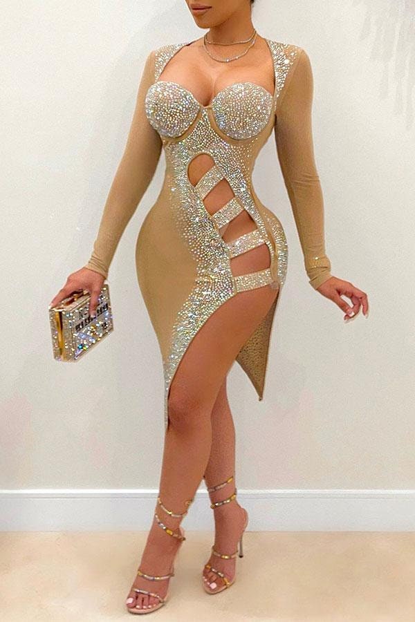 Rhinestone Cut Out Mini Dress Fashion Boss 21