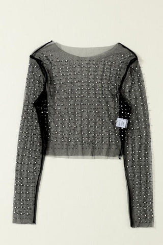 Pearl Long Sleeve Mesh Cropped Top Trendsi Pearl Long Sleeve Mesh Cropped Top Trendsi
