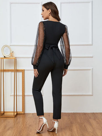 Plunge Long Sleeve Jumpsuit Trendsi Plunge Long Sleeve Jumpsuit Trendsi