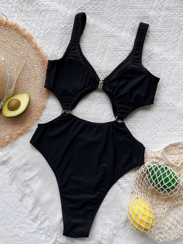 Cutout Plunge One-Piece Swimwear Trendsi Cutout Plunge One-Piece Swimwear Trendsi