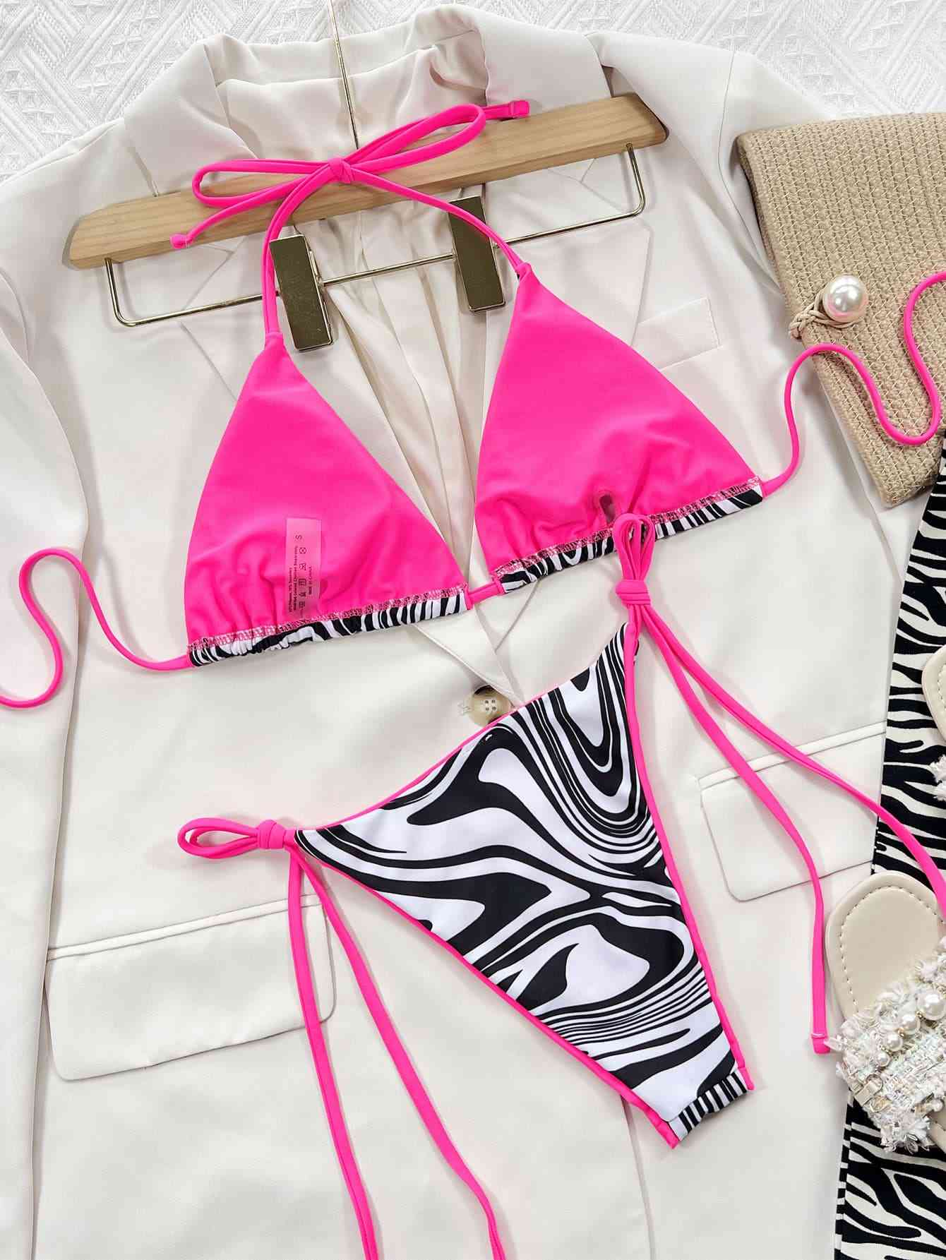 Zebra Print Halter Neck Tie Side Bikini Set Trendsi Zebra Print Halter Neck Tie Side Bikini Set Trendsi
