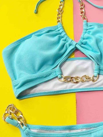 Halter Neck Chain Detail Two-Piece Bikini Set Trendsi Halter Neck Chain Detail Two-Piece Bikini Set Trendsi