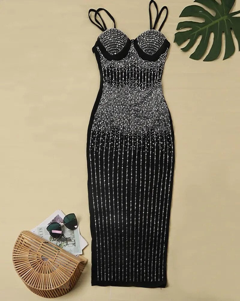Spaghetti Strap Studded Bodycon Dress Fashion Boss 21 Spaghetti Strap Studded Bodycon Dress Fashion Boss 21