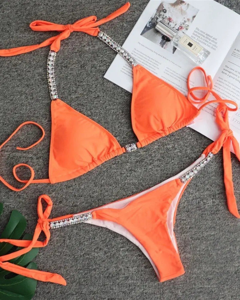 Sleeveless Rhinestone Strap Bikini Set Fashion Boss 21 Sleeveless Rhinestone Strap Bikini Set Fashion Boss 21