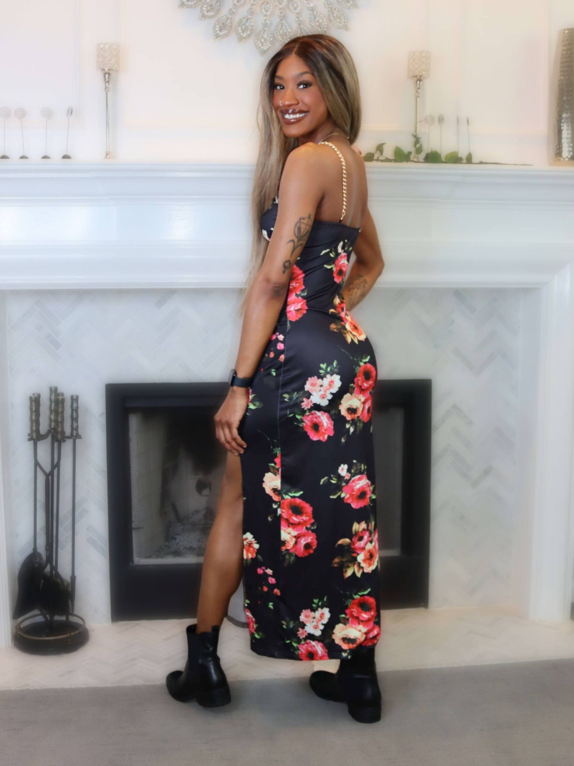 Floral Print Chain Decor Bodycon Dress Fashion Boss 21 Floral Print Chain Decor Bodycon Dress Fashion Boss 21