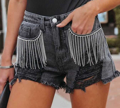 Diamond Tassels Denim Shorts Fashion Boss 21 Diamond Tassels Denim Shorts Fashion Boss 21