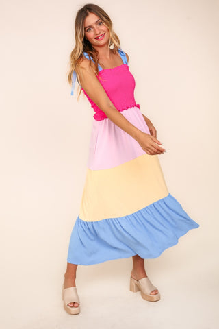 Haptics Smocked Color Block Tiered Cami Dress Trendsi