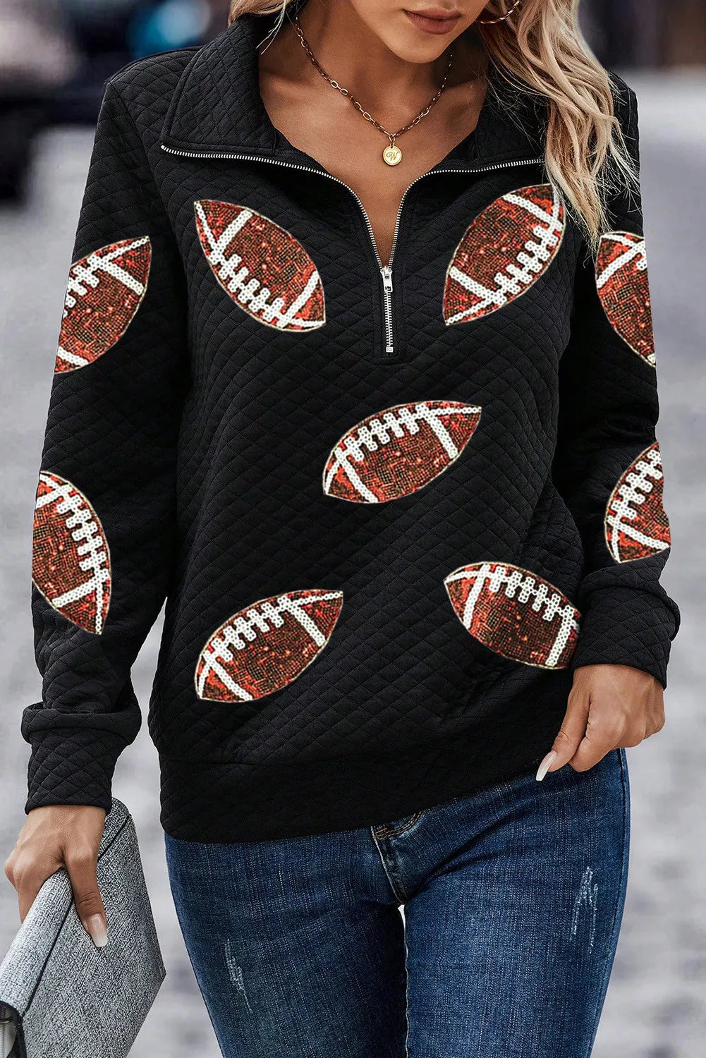 Sequin Football Long Sleeve Sweatshirt Trendsi