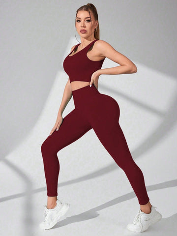 Scoop Neck Wide Strap Top and Pants Active Set Trendsi