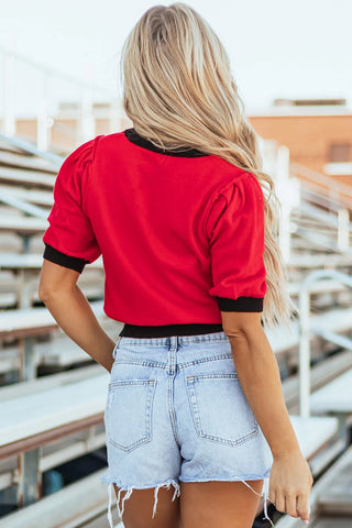 Sequin Football Round Neck Short Sleeve Top Trendsi