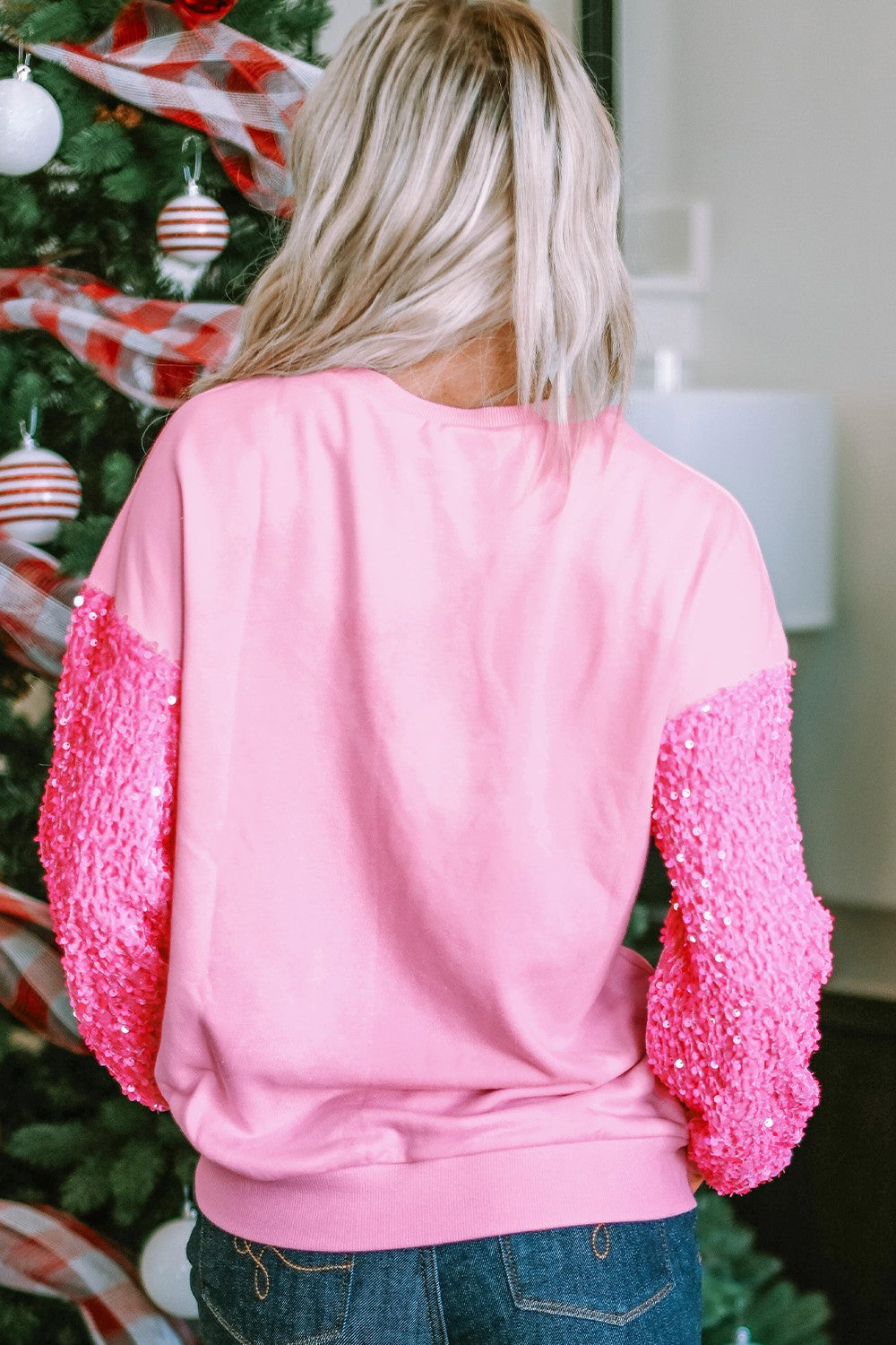 LOVE Sequin Dropped Shoulder Sweatshirt Trendsi