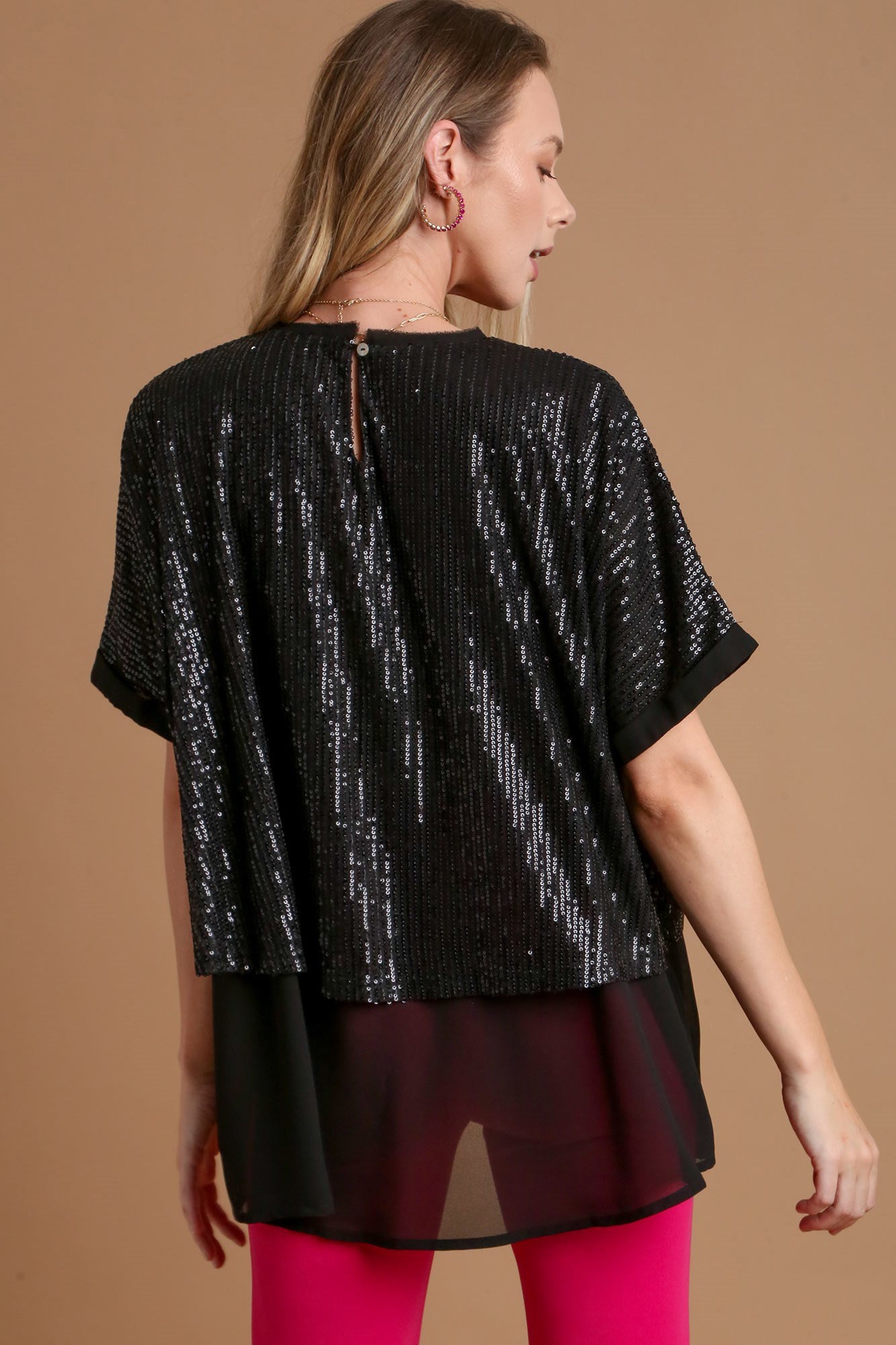 Umgee Sequin Half Sleeve Layered Blouse Trendsi