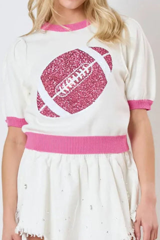 Sequin Football Round Neck Short Sleeve Top Trendsi