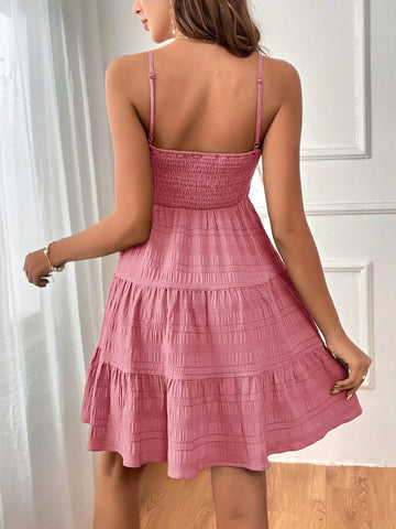 Smocked Tiered Sleeveless Mini Dress Trendsi