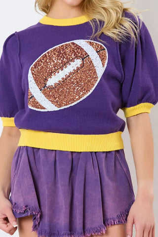 Sequin Football Round Neck Short Sleeve Top Trendsi