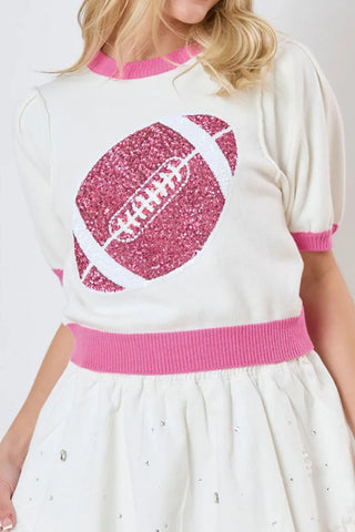 Sequin Football Round Neck Short Sleeve Top Trendsi