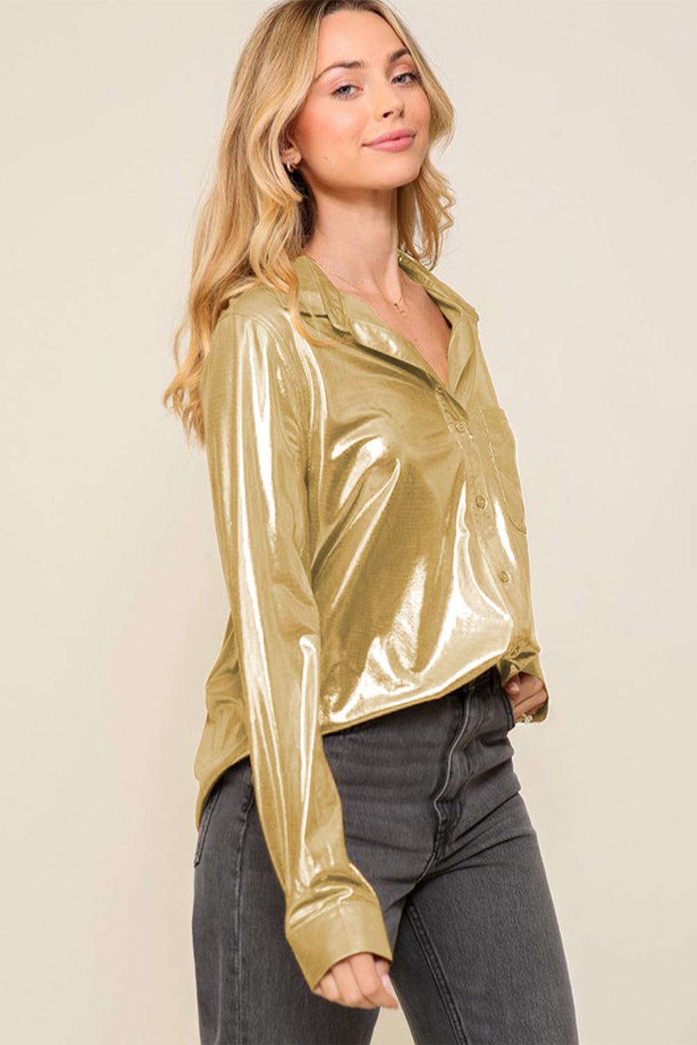 Gold Metallic Luster Chest Pocket Shirt Fashion Boss 21