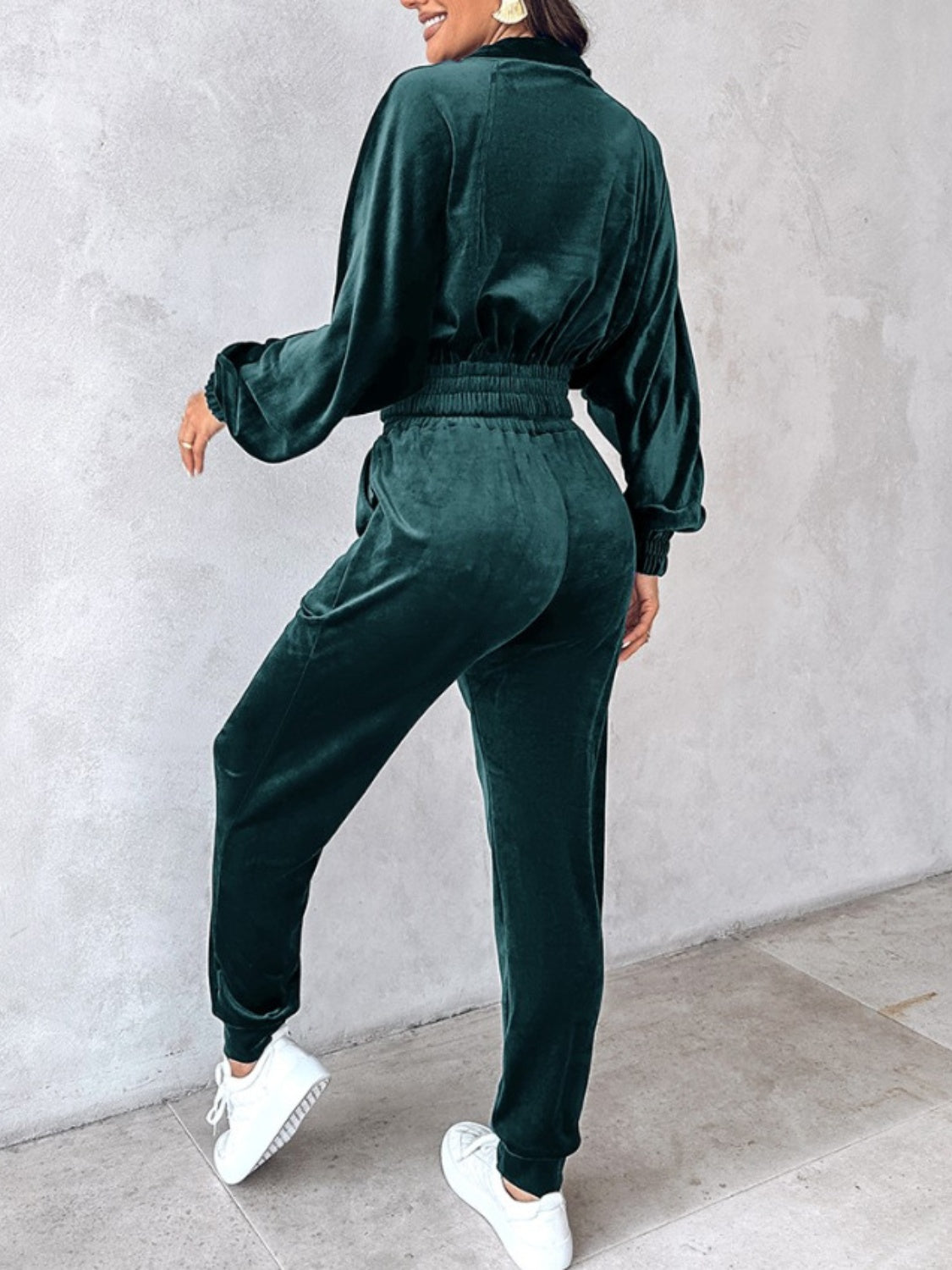 Zip Up Long Sleeve Cropped Top and Joggers Set Trendsi