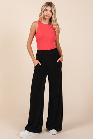 Mittoshop Elastic Waist Pants with Side Pockets Trendsi