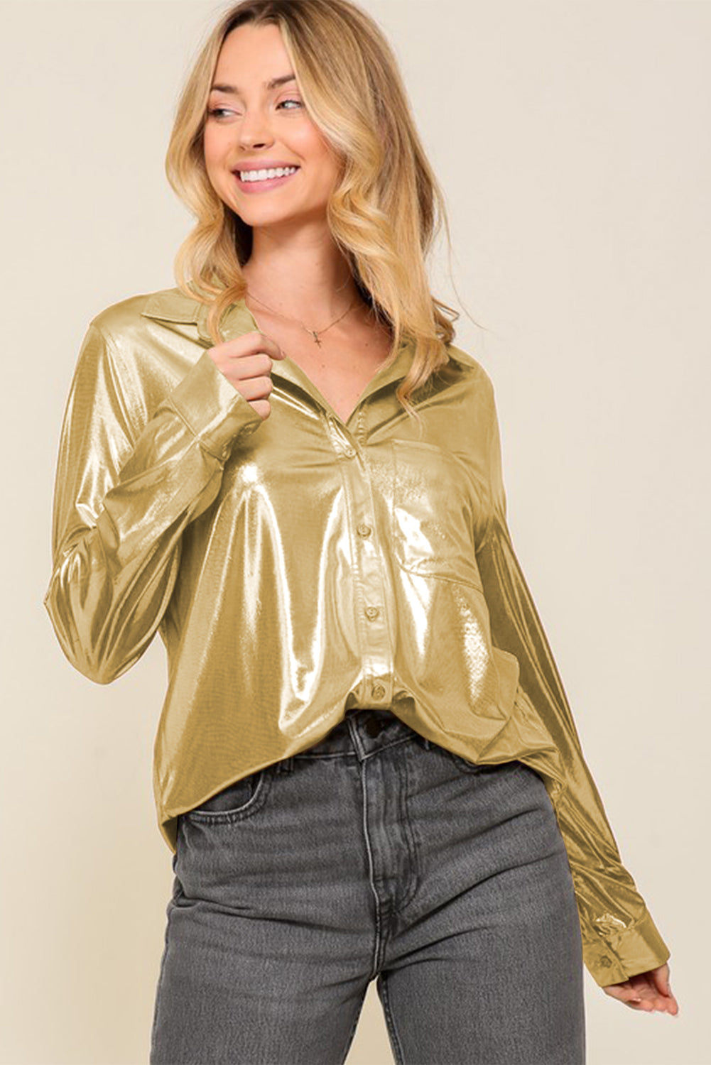 Gold Metallic Luster Chest Pocket Shirt Fashion Boss 21