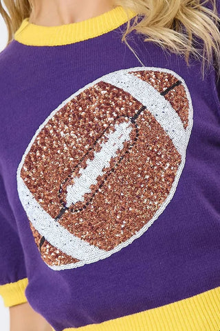 Sequin Football Round Neck Short Sleeve Top Trendsi