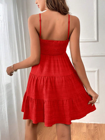 Smocked Tiered Sleeveless Mini Dress Trendsi