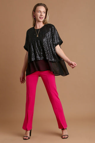 Umgee Sequin Half Sleeve Layered Blouse Trendsi