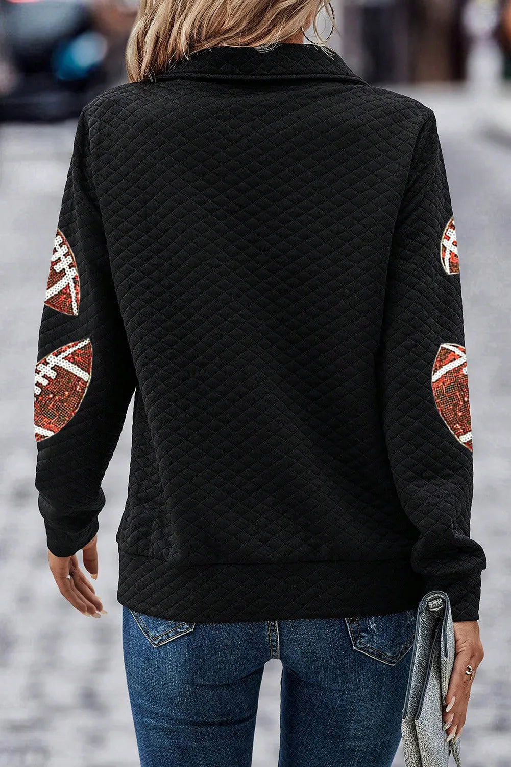 Sequin Football Long Sleeve Sweatshirt Trendsi