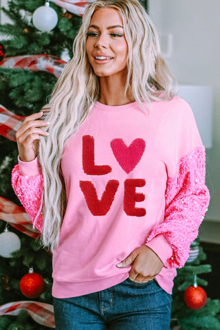 LOVE Sequin Dropped Shoulder Sweatshirt Trendsi