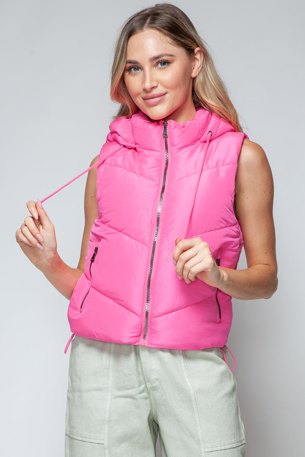 Snobbish Zip Up Quilted Hooded Vest Trendsi