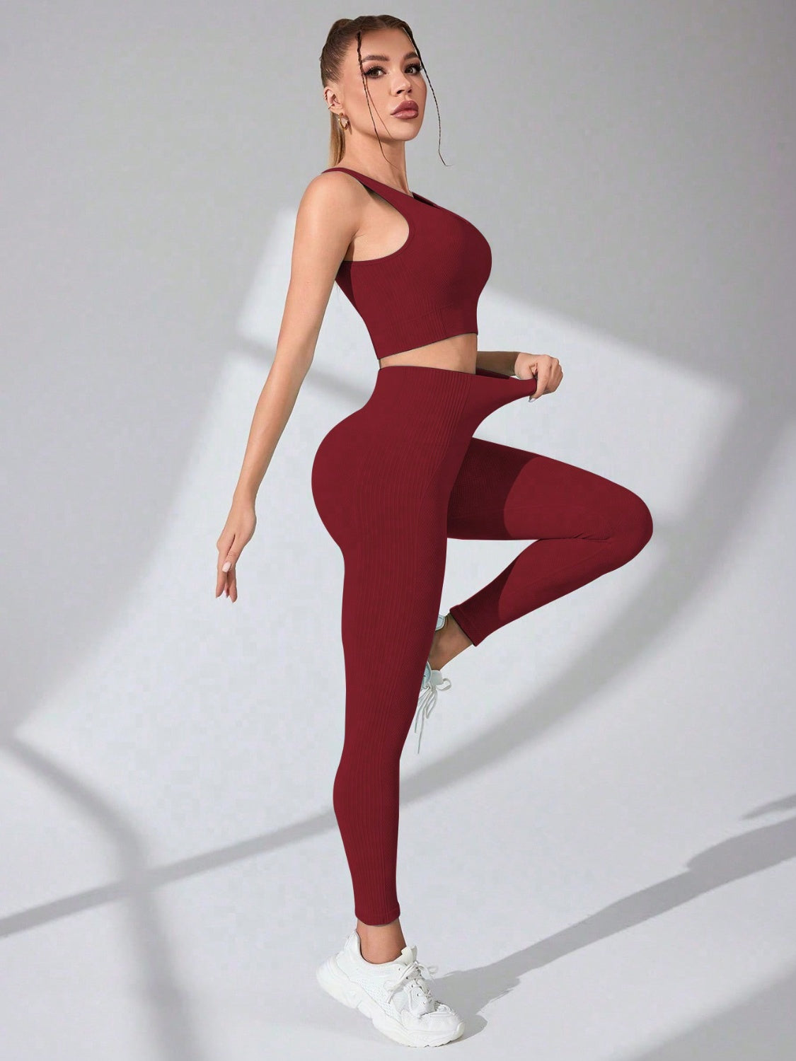 Scoop Neck Wide Strap Top and Pants Active Set Trendsi