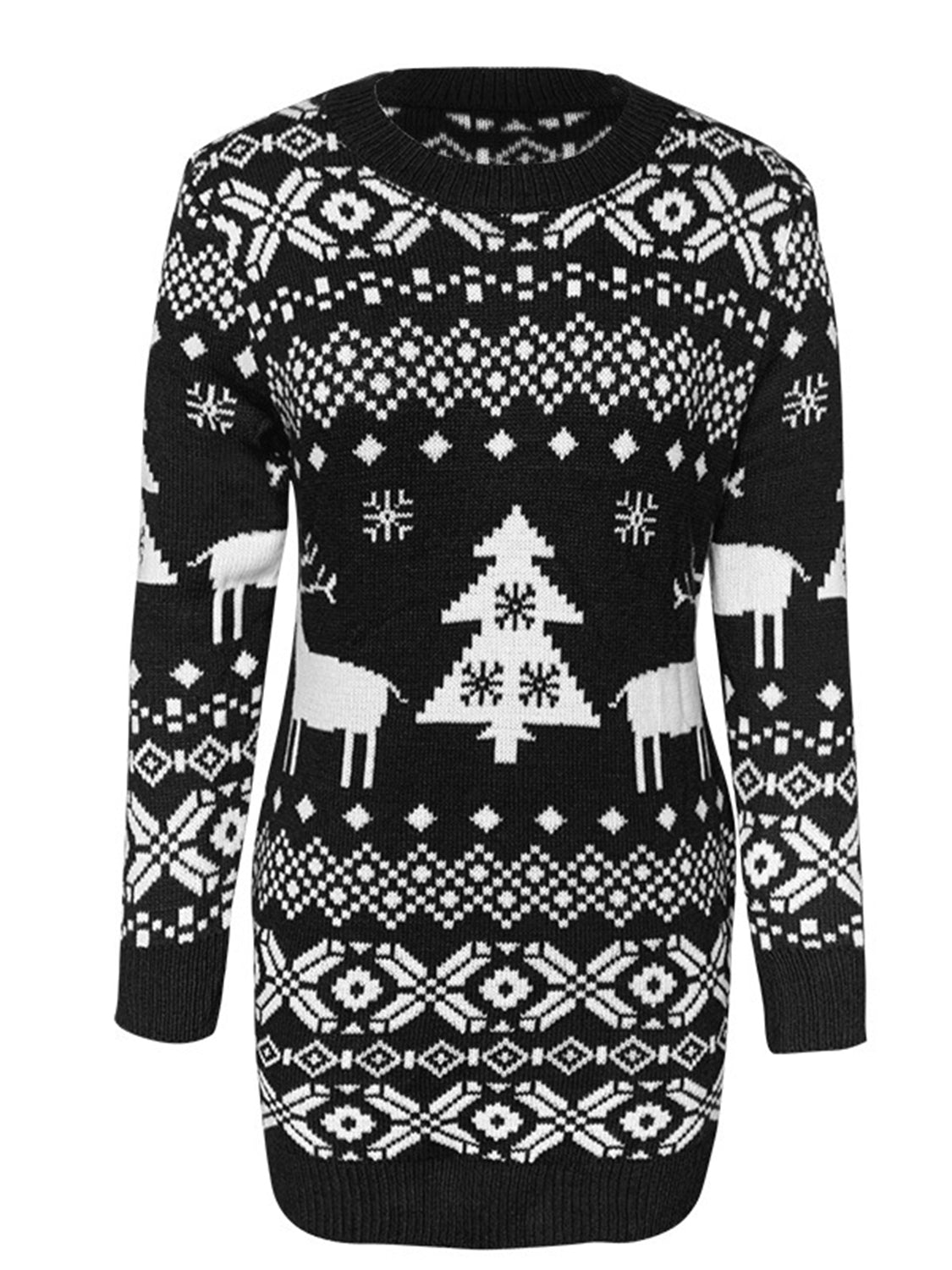 Christmas Element Round Neck Mini Sweater Dress Trendsi