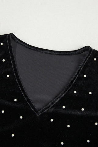 Pearl Detail V-Neck Long Sleeve Bodysuit Trendsi