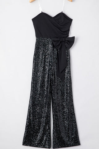 Bow Sequin Wide Leg Jumpsuit Trendsi