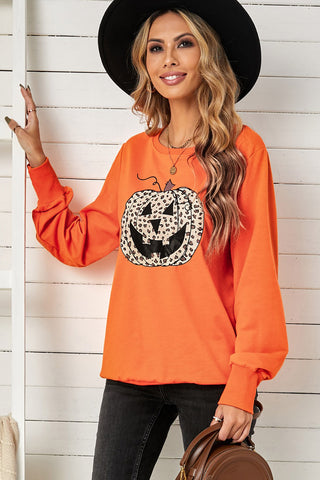 Leopard Jack-O-Lantern Sweatshirt Trendsi