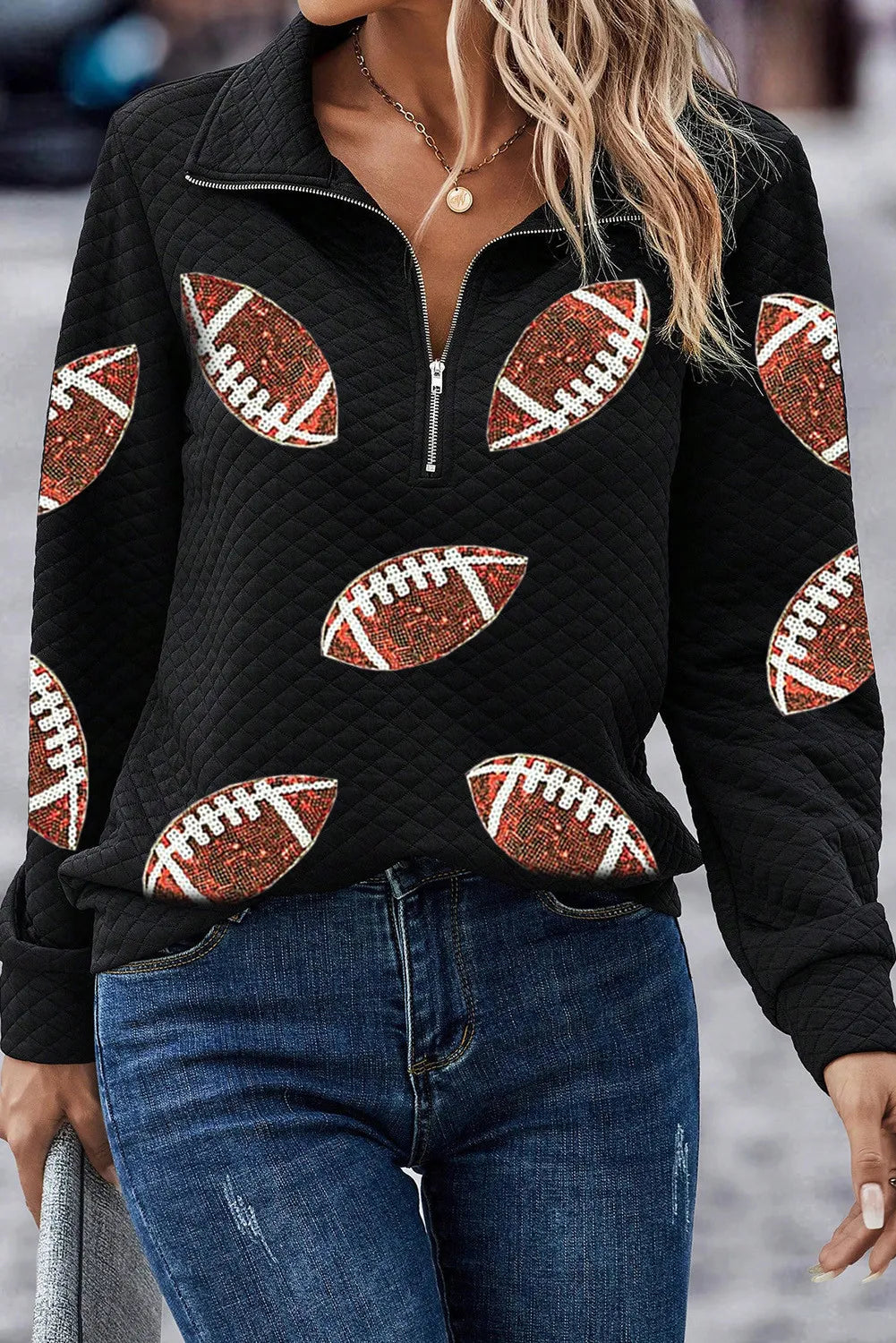 Sequin Football Long Sleeve Sweatshirt Trendsi