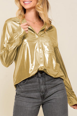 Gold Metallic Luster Chest Pocket Shirt Fashion Boss 21