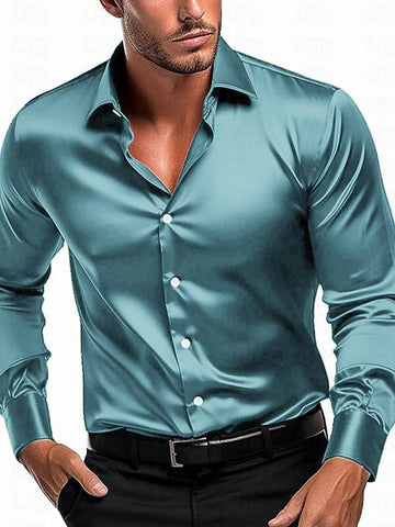 Satin Men's Button Up Shirt Fashion Boss 21