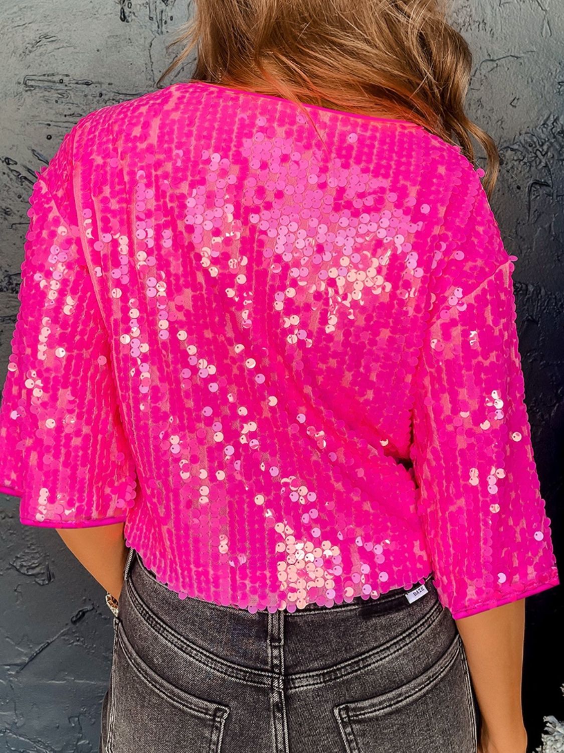 Sequin Round Neck Half Sleeve Blouse Trendsi