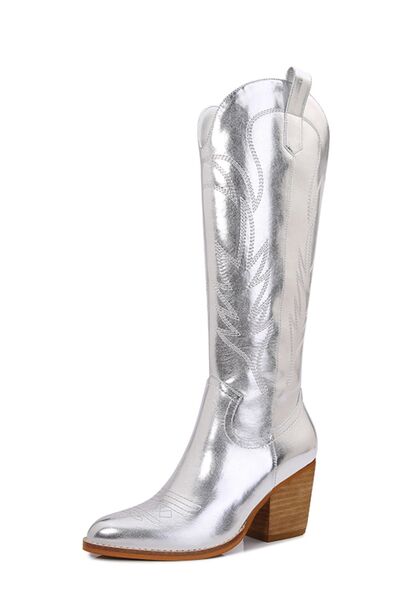 Metallic Knee High Cowboy Boots Trendsi