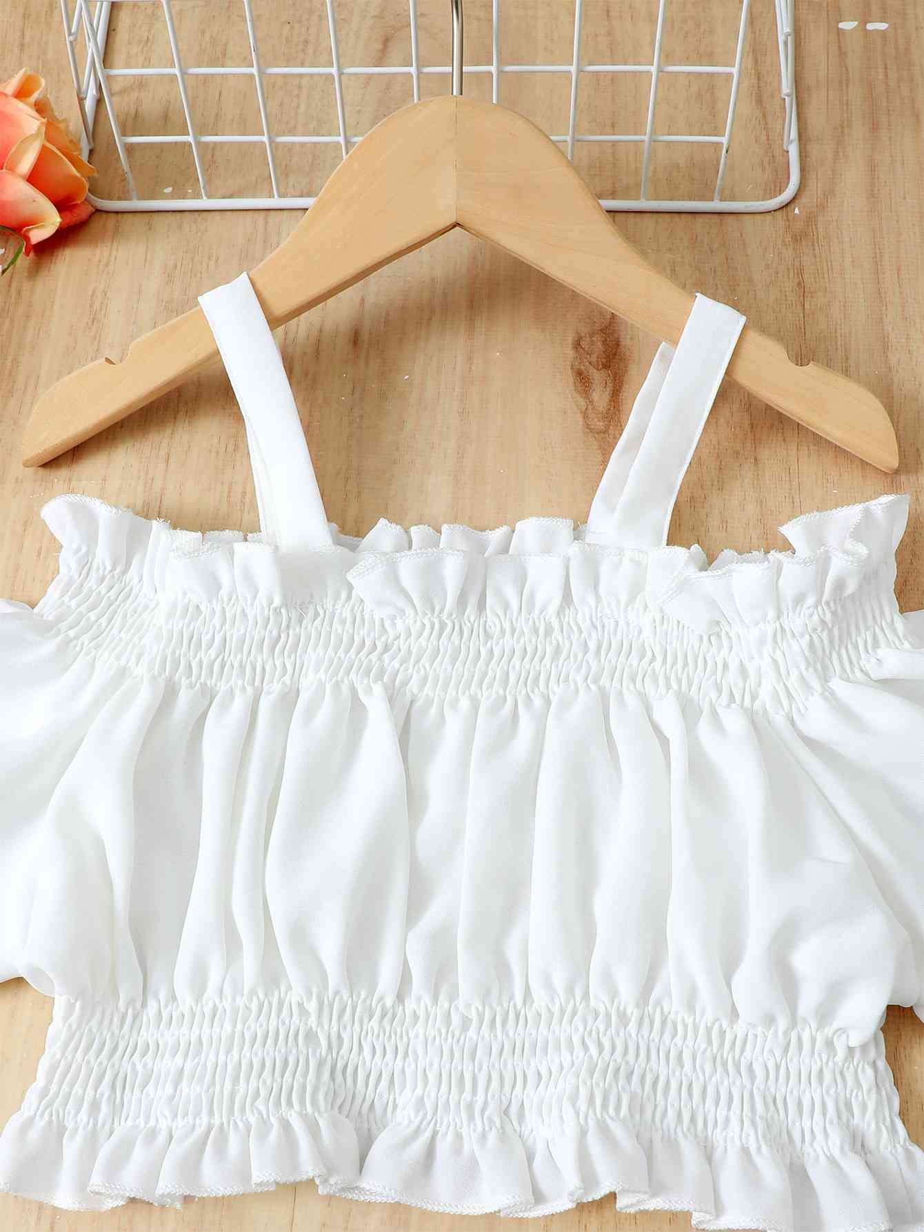 Kids Frill Trim Cropped Top and Striped Pants Set Trendsi