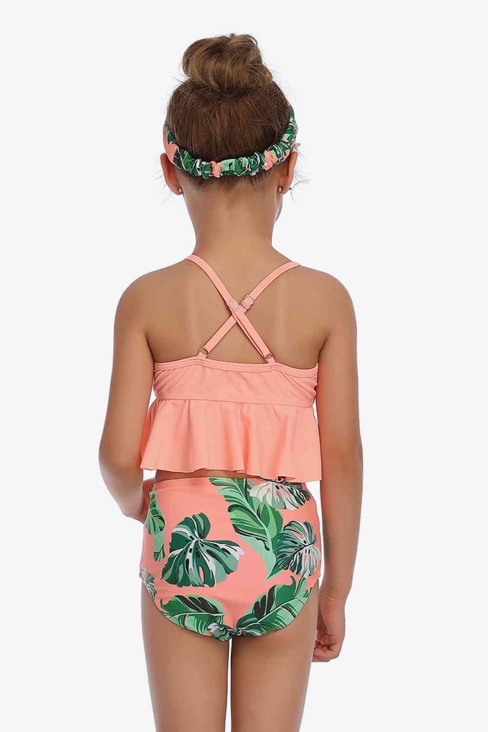 Botanical Print Crisscross Ruffled Two-Piece Swim Set Trendsi