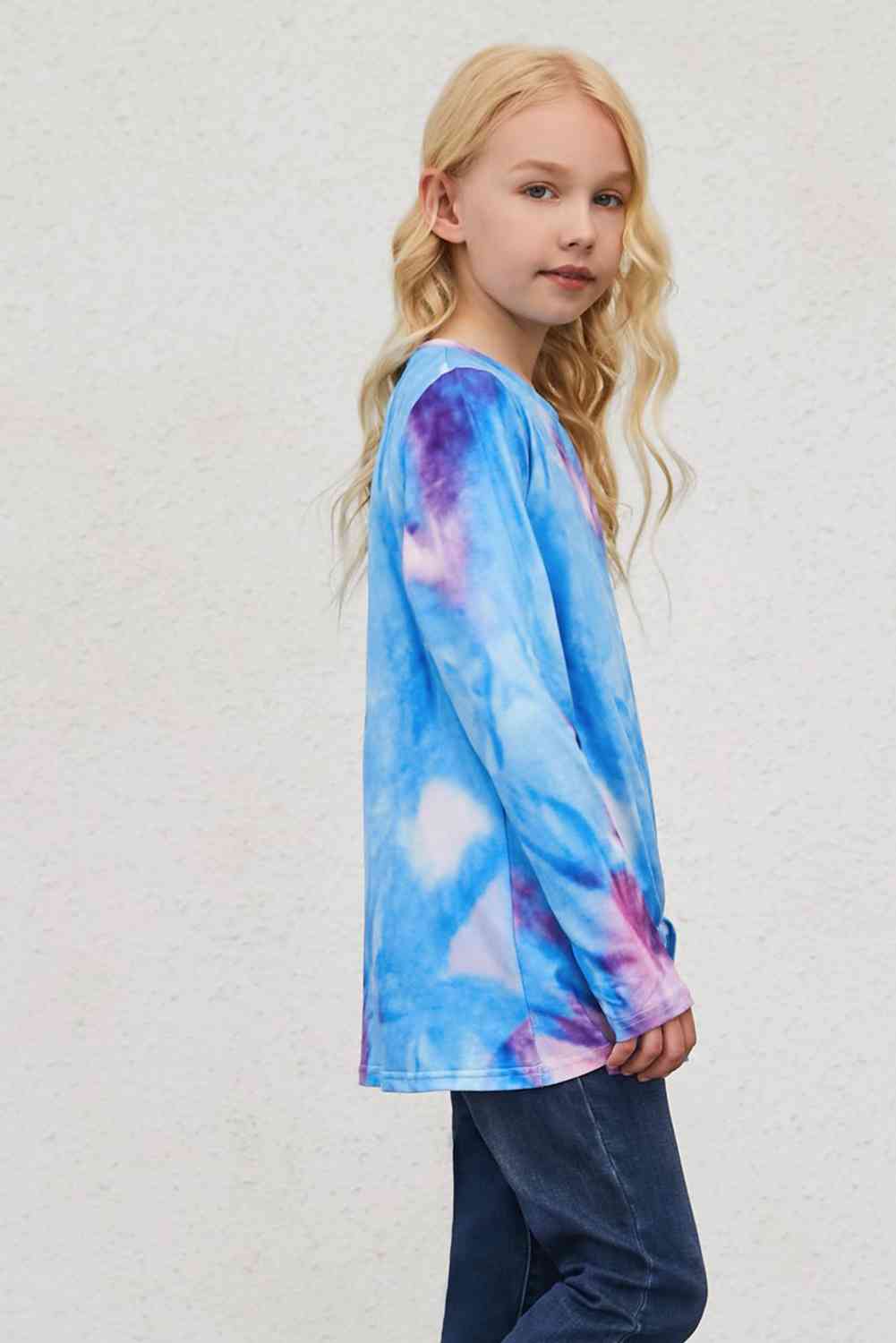 Girls Tie-Dye Twist Front Long Sleeve Top Trendsi