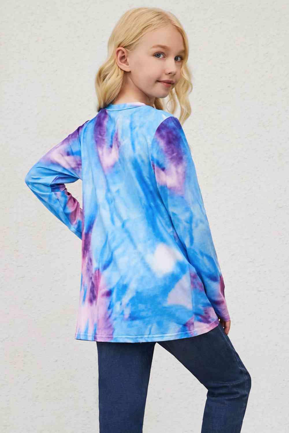 Girls Tie-Dye Twist Front Long Sleeve Top Trendsi