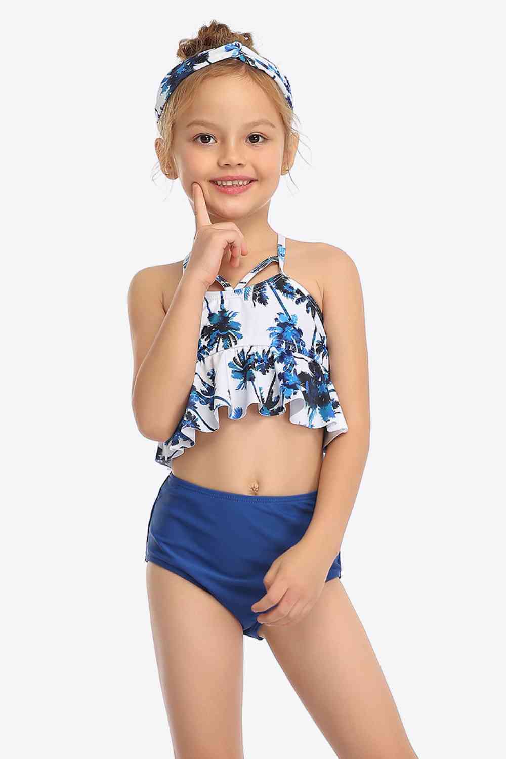 Botanical Print Crisscross Ruffled Two-Piece Swim Set Trendsi