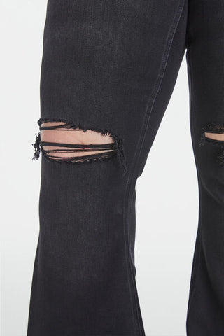 High Waist Distressed Raw Hem Flare Jeans Trendsi