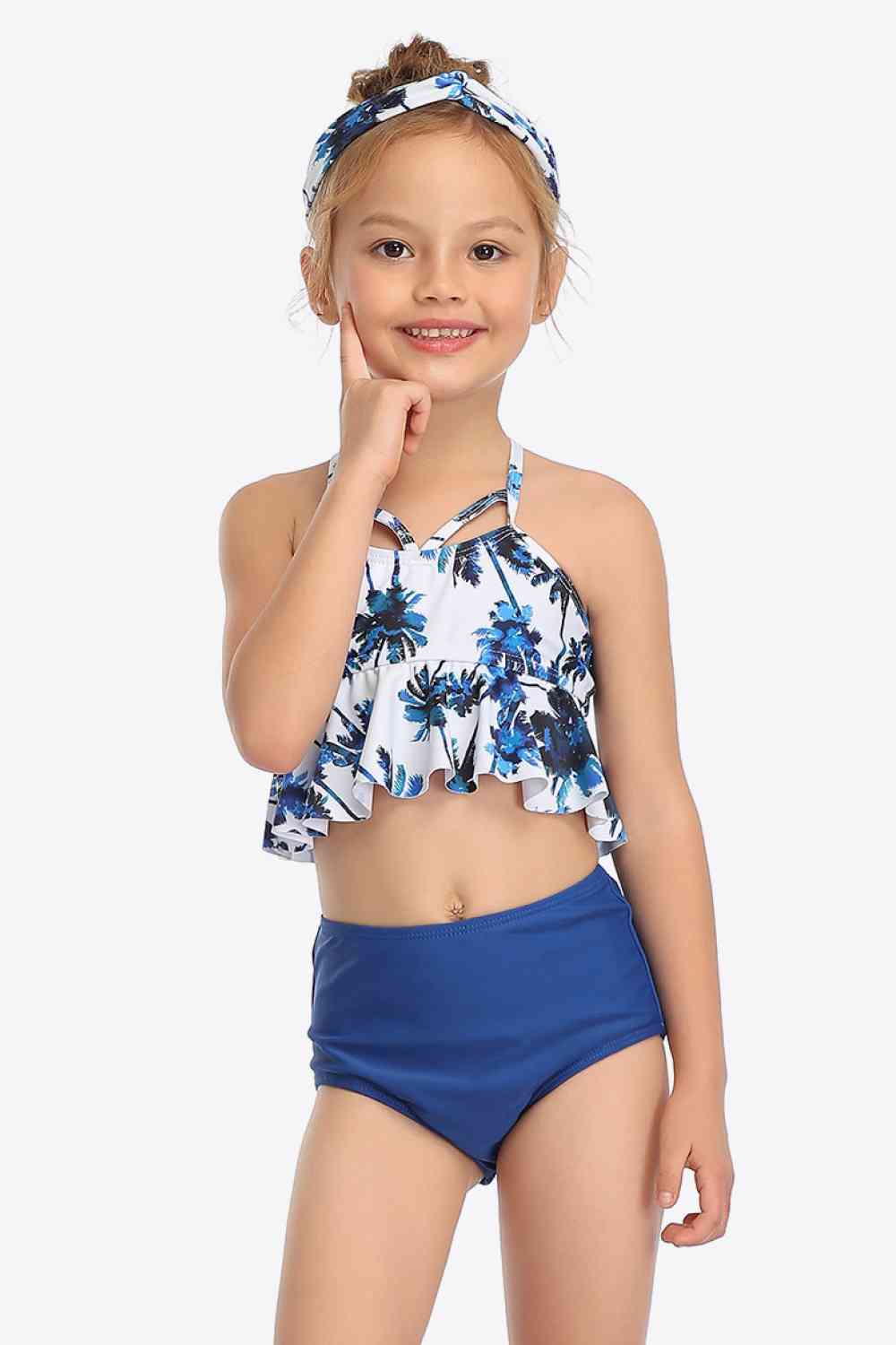 Botanical Print Crisscross Ruffled Two-Piece Swim Set Trendsi