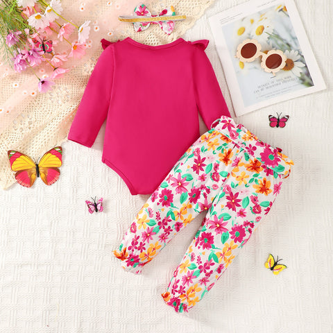 Bow Ruffled Round Neck Bodysuit and Printed Pants Set Trendsi