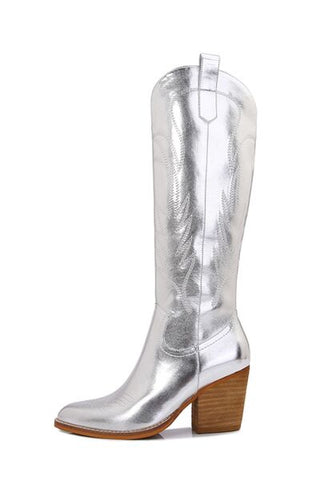 Metallic Knee High Cowboy Boots Trendsi